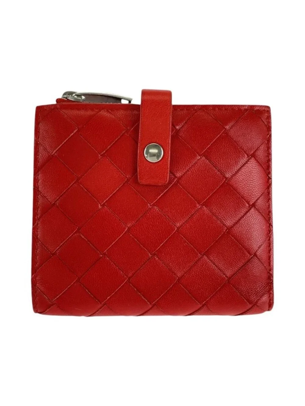 Bottega Veneta Maxi Intrecciato Red Leather Fold Wallet Compact